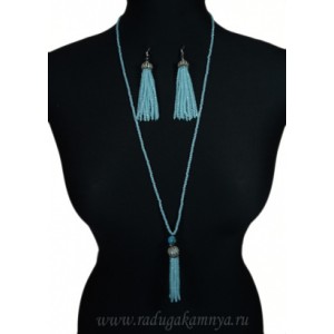 Сотуар, Серьги "Кисточки" из циркона 3мм цвет голубой, 78см.