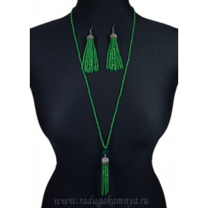 Сотуар, Серьги "Кисточки" из циркона 3мм цвет зеленый, 78см Сотуар, Серьги "Кисточки" из циркона 3мм цвет зеленый, 78см