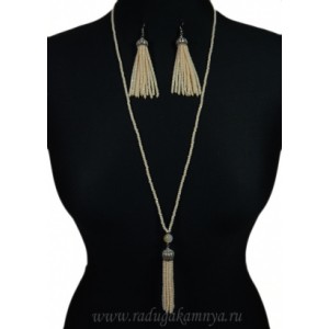 Сотуар, Серьги "Кисточки" из циркона 3мм цвет кремовый, 78см Сотуар, Серьги "Кисточки" из циркона 3мм цвет кремовый, 78см