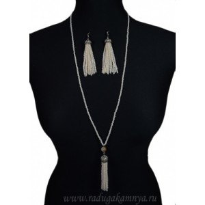 Сотуар, Серьги "Кисточки" из циркона 3мм цвет кремовый2, 78см