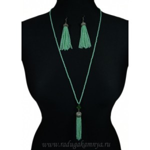 Сотуар, Серьги "Кисточки" из циркона 3мм цвет мятный, 78см Сотуар, Серьги "Кисточки" из циркона 3мм цвет мятный, 78см