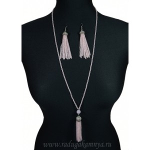 Сотуар, Серьги "Кисточки" из циркона 3мм цвет розовый, 78см Сотуар, Серьги "Кисточки" из циркона 3мм цвет розовый, 78см