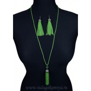 Сотуар, Серьги "Кисточки" из циркона 3мм цвет салатовый, 78см Сотуар, Серьги "Кисточки" из циркона 3мм цвет салатовый, 78см
