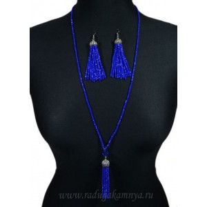 Сотуар, Серьги "Кисточки" из циркона 3мм цвет синий яркий, 78см Сотуар, Серьги "Кисточки" из циркона 3мм цвет синий яркий, 78см