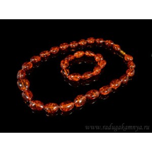 Колье и браслет из янтаря галтовка 15*20мм-20*25мм коньячный, 58см