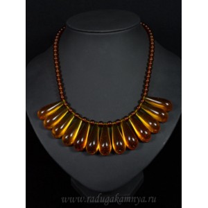 Колье янтарное капельки 12*33мм, шарик 6мм коьячный, 45см