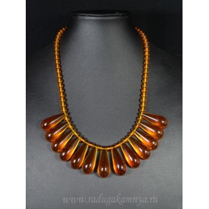 Колье янтарное капельки 12*33мм, шарик 6мм коьячный, 45см
