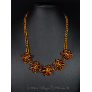 Колье с янтарем и бисером "5 цветочков" лимонный, коньячный, 50см Колье с янтарем и бисером "5 цветочков" лимонный, коньячный, 50см
