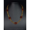 Колье с янтарем и бисером "круг из шариков" коньячный, 51см