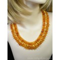 Колье с янтарем и бисером крошка молочный, медовый, 50см