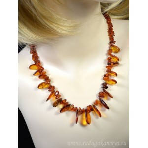 Колье янтарное капля 10*18мм коньячный, 47см