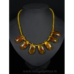 Колье янтарное 7 овалов 16*30мм, шарик 6мм лимонный, 46см