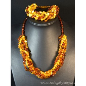 Комплект из янтаря "косичка" крошка 6 нитей ассорти, 50см, 20см