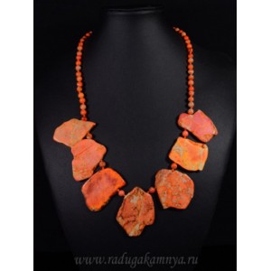 Колье из варисцита галтовка цвет  оранжевый, 54см