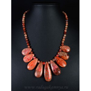 Колье из варисцита капля цвет оранжевый2, 47см
