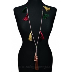 Колье " Кисточка " с бисером, цвет  ассорти, 96см.