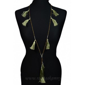 Колье " Кисточка " с бисером, цвет  фисташковый, 96см.