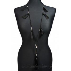 Колье " Кисточка " с бисером, цвет  черный, 96см.