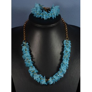 Колье, Браслет "Листопад" цвет голубой, 53см