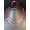 Колье с браслетом из шпинели розовой, 3 нити, шарик гр.2мм, 45см, 18см, 17гр