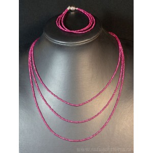 Колье с браслетом из шпинели розовой, 3 нити, шарик гр.2мм, 45см, 18см, 17гр