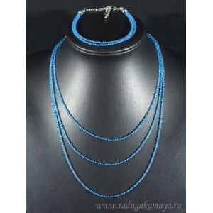 Колье с браслетом из шпинели цвет голубой, 3 нити, шарик гр.2мм, 42см, 19см, 13,3г