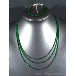 Колье с браслетом из шпинели цвет зеленый, 3 нити, шарик гр.2мм, 48см, 19см, 13,7г
