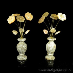 Ваза из селенита "Фиалка" (5 цв.) ангидрит большая 70*70*310мм