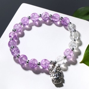 Браслет "Радость" сова, цвет бело-сиреневый, d=7