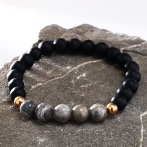 Браслет ассорти "Друиды" камень, цвет чёрно-серый, d=7