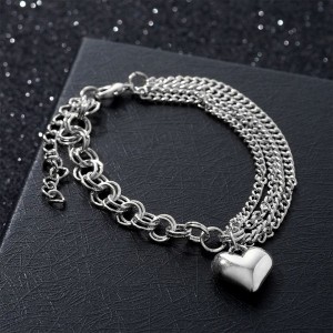 Браслет металл "Цепь" сердце объёмное, цвет серебро, см длина 18см