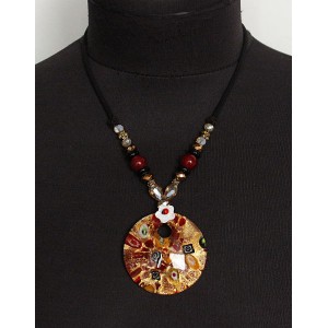 Колье-кулон из муранского стекла, круг с отверстием 50мм цвет красный