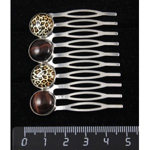 Заколка-шпилька с кабошоном из пластика и бычьего глаза, рисунок "леопард", 4 камня круг 12мм