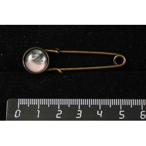 Брошь-булавка с гелиотисом (иск.), круг 12мм, цвет бронза