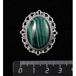 Брошь из малахита, с ажурным контуром, цвет ант. серебро, овал 25х18мм