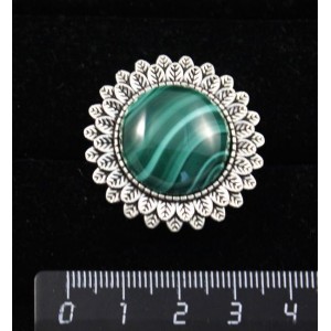 Брошь из малахита, "подсолнух", круг 20мм