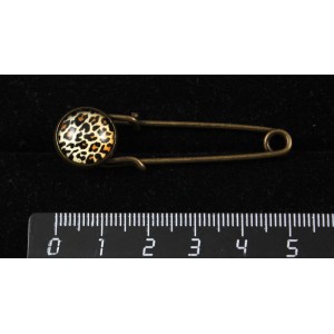 Брошь-булавка c кабошоном из пластика , рисунок "леопард", круг 12мм, цвет бронза