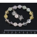 Браслет аметист, пренит, цитрин, розовый кварц, горный хрусталь, с подвеской, шарик 10мм огранка