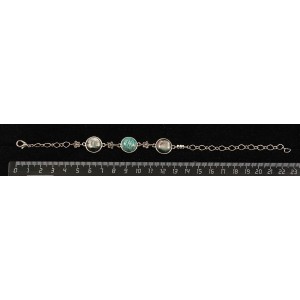 Браслет из гелиотиса (иск.) и амазонита,  круг 12мм, 3 камня, на цепочке