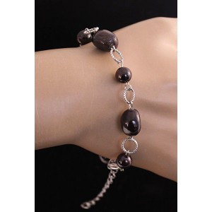 Браслет из граната на колечках, кубик заоваленный 14х8мм + шарик 7мм