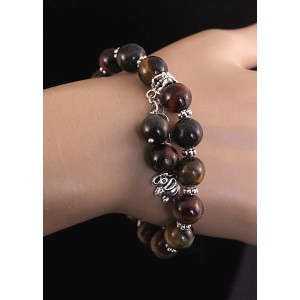 Браслет тигровый, бычий, соколиный глаз, шарик 10мм, с подвеской