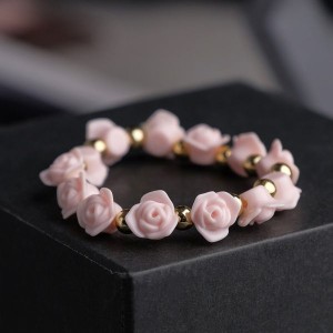 Браслет пластик "Цветы" розы, цвет розово-золотой