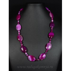 Бусы из агата тонированного овал 18*25мм фуксия, 53см