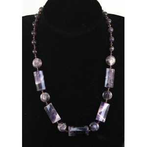 Колье из аметиста, прямоугольники 28х14мм + шарик