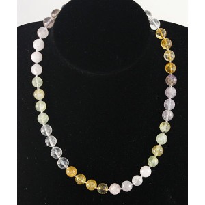 Бусы аметист, пренит, цитрин, розовый кварц, горный хрусталь, шарик 10мм огранка