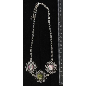 Колье из гелиотиса (иск.) и змеевика, "3 цветка" на цепочке, 48-50см, круг 18мм