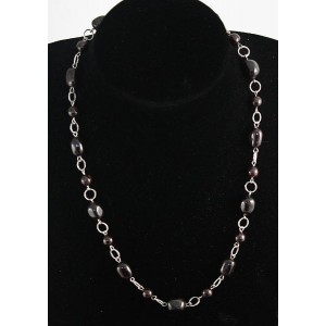 Бусы из граната на колечках 48см, кубик заоваленный 14х8мм + шарик 7мм