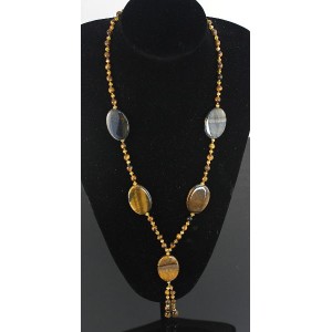 Колье-галстук из тигрового глаза, овал 35х25мм + шарик 6мм