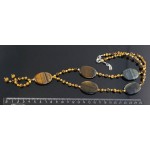 Колье-галстук из тигрового глаза, овал 35х25мм + шарик 6мм