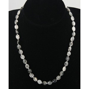 Бусы из волосатика, черные "волосы", овал 14х10мм огранка